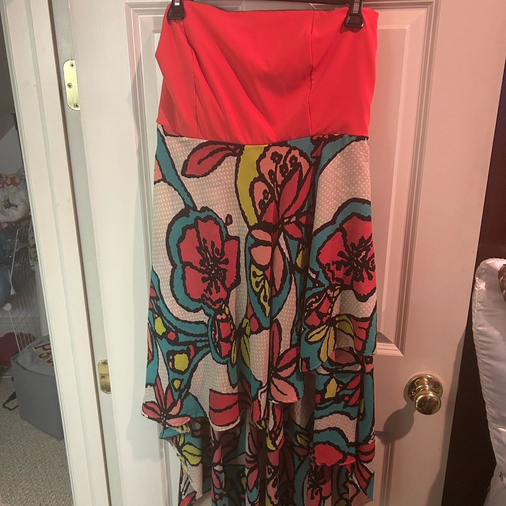 Judith March Red and Blue High-Low A-Line Maxi Dress